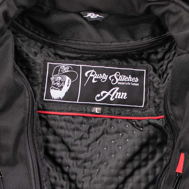 Rusty Stitches Ann Motorcycle Jacket Reflective Softshell AA Protection Black Oil Reflection
