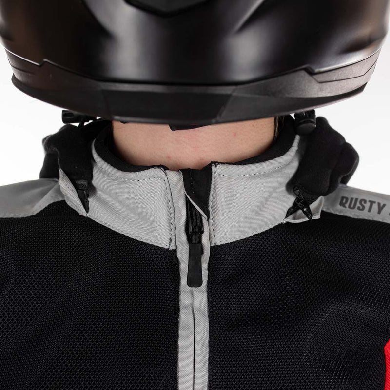 Rusty Stitches Caroline Ladies Motorcycle Jacket Mesh Summer With Rain Jacket AA Protection Light Grey Black