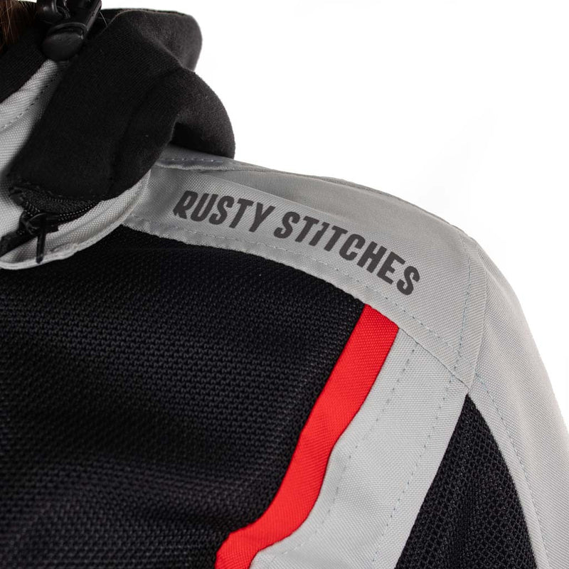 Rusty Stitches Caroline Ladies Motorcycle Jacket Mesh Summer With Rain Jacket AA Protection Light Grey Black