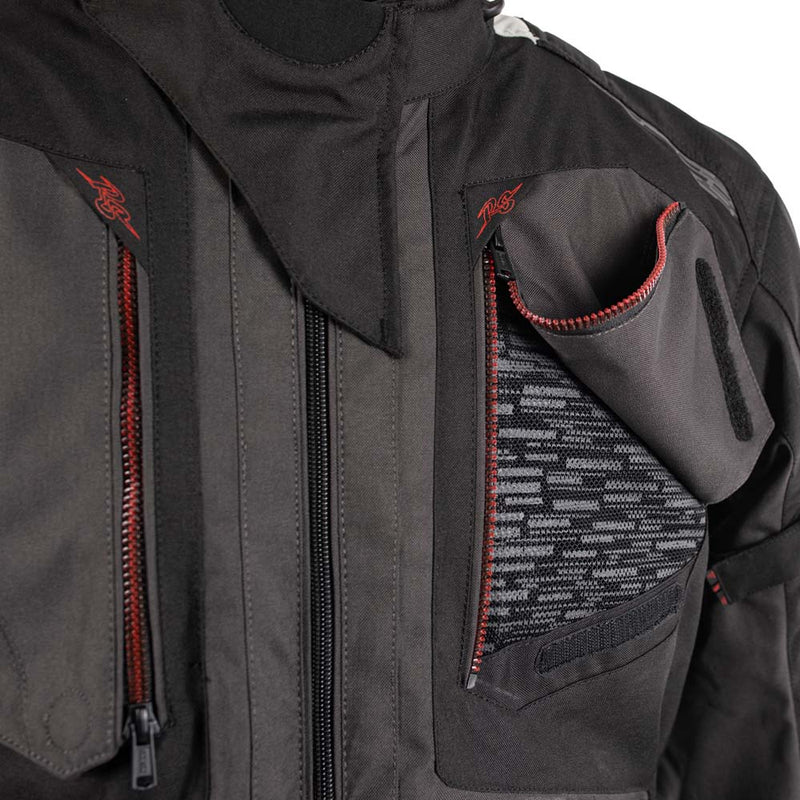 Rusty Stitches Cliff Adventure Motorcycle Jacket Waterproof AA Protection Black Grey Red