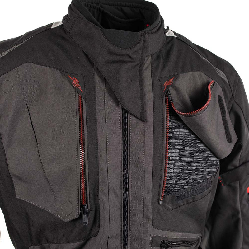 Rusty Stitches Cliff Adventure Motorcycle Jacket Waterproof AA Protection Black Grey Red