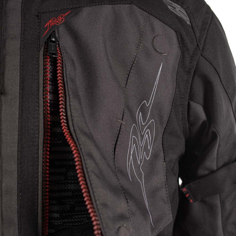 Rusty Stitches Cliff Adventure Motorcycle Jacket Waterproof AA Protection Black Grey Red