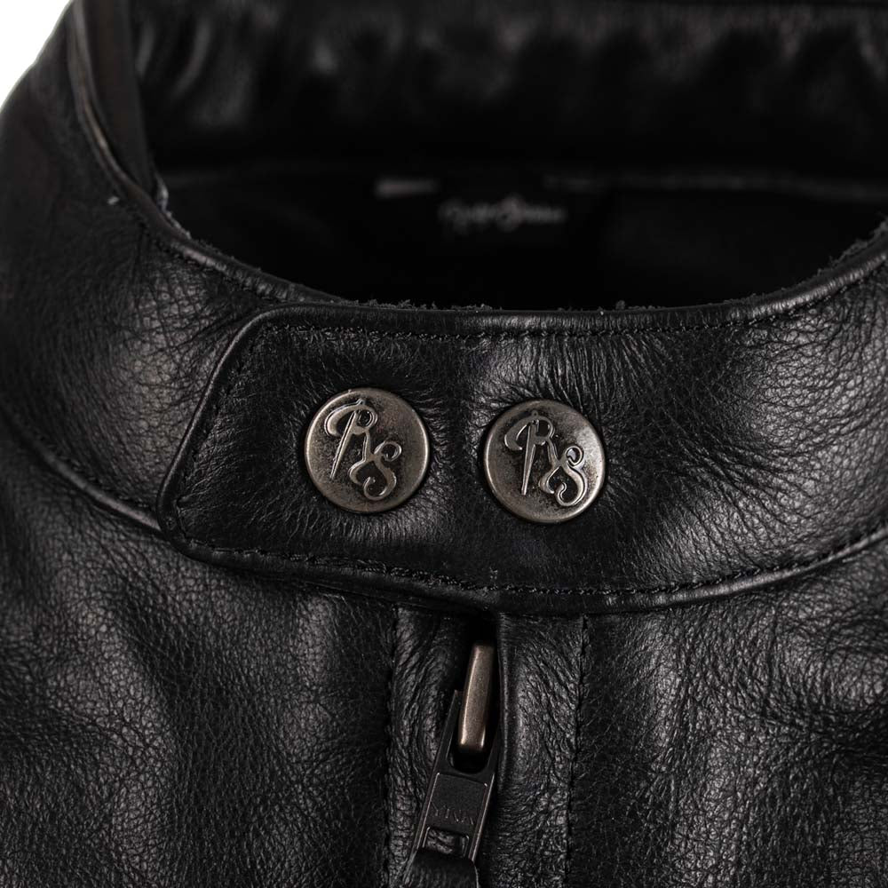 Rusty Stitches Cooper Leather Motorcycle Jacket AA Retro Black White With Protection
