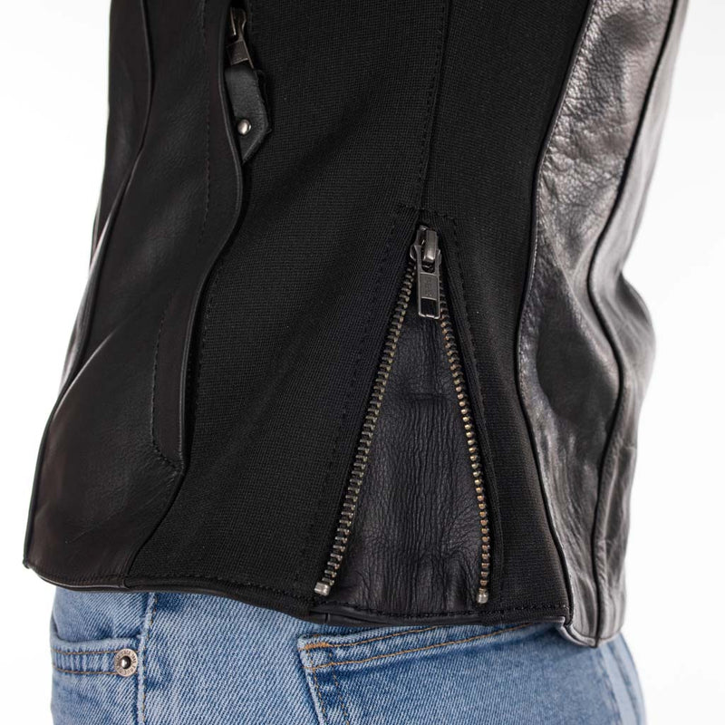 Rusty Stitches Donna Ladies Leather Motorcycle Jacket AA Protection Black Stretch