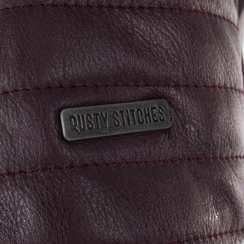 Rusty Stitches Donna Ladies Leather Motorcycle Jacket AA Protection Aubergine Stretch