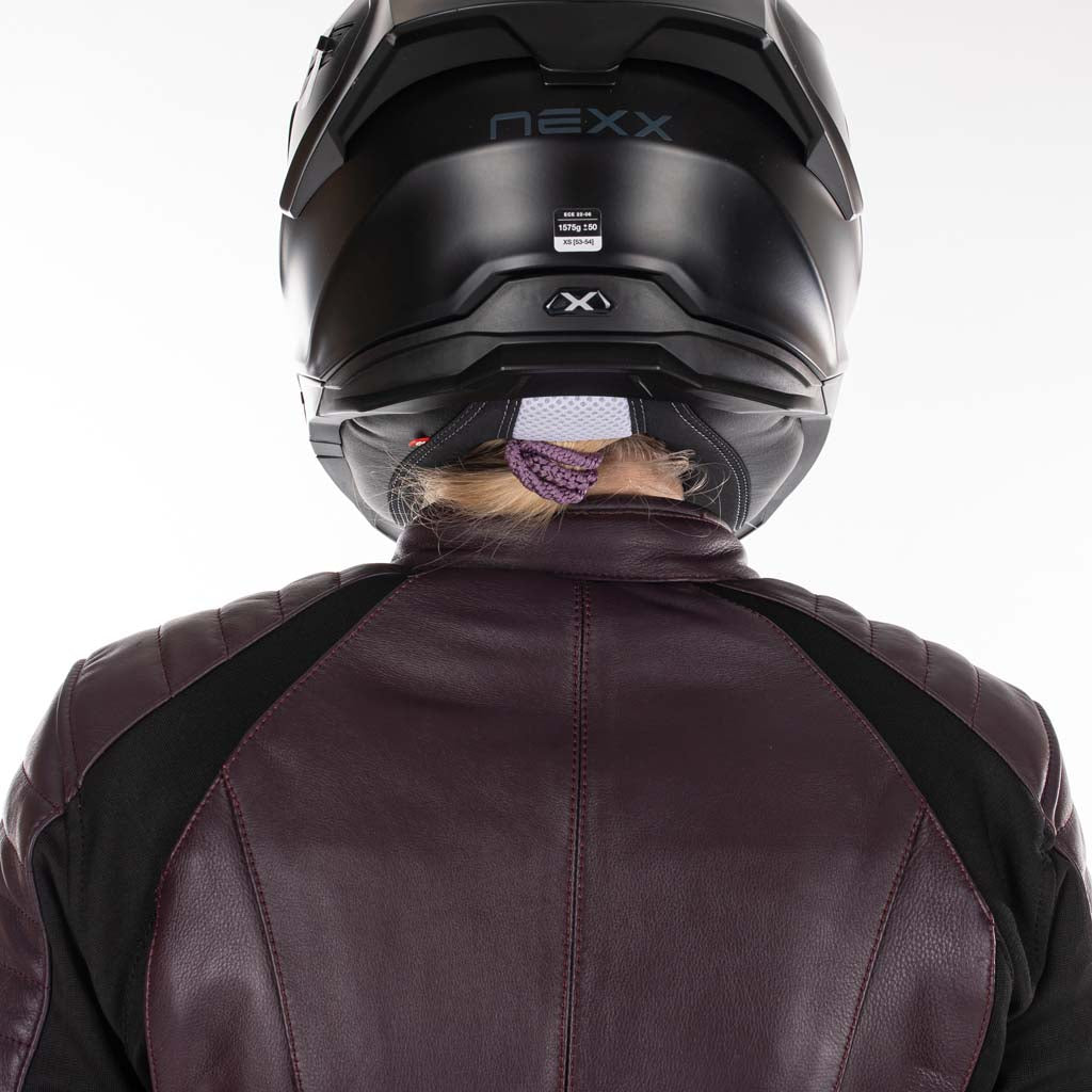 Rusty Stitches Donna Ladies Leather Motorcycle Jacket AA Protection Aubergine Stretch