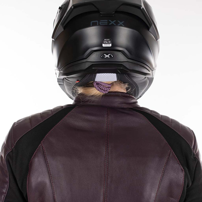 Rusty Stitches Donna Ladies Leather Motorcycle Jacket AA Protection Aubergine Stretch