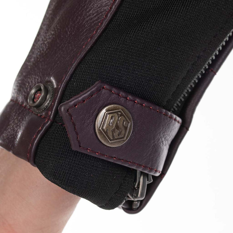 Rusty Stitches Donna Ladies Leather Motorcycle Jacket AA Protection Aubergine Stretch