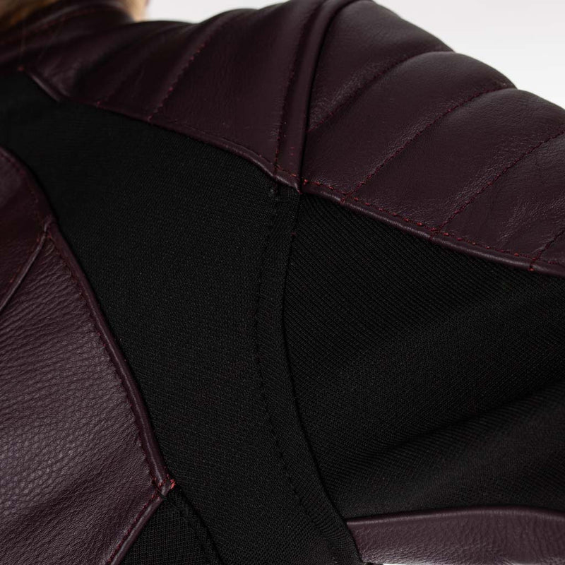 Rusty Stitches Donna Ladies Leather Motorcycle Jacket AA Protection Aubergine Stretch