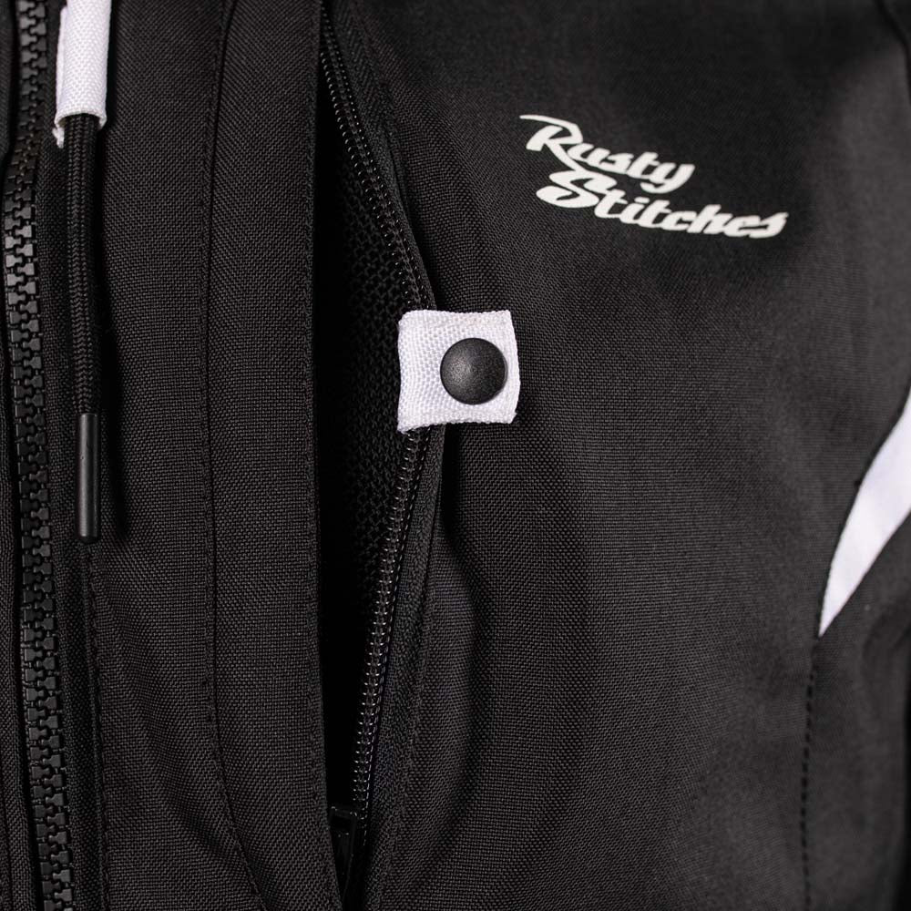 Rusty Stitches Dylan Waterproof Motorcycle Jacket AA Protection Black White