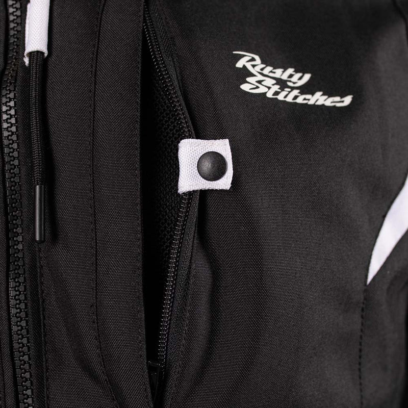Rusty Stitches Dylan Waterproof Motorcycle Jacket AA Protection Black White