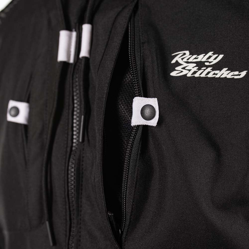 Rusty Stitches Dylan Waterproof Motorcycle Jacket AA Protection Black White