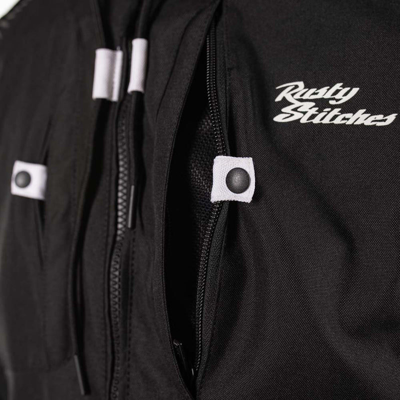 Rusty Stitches Dylan Waterproof Motorcycle Jacket AA Protection Black White
