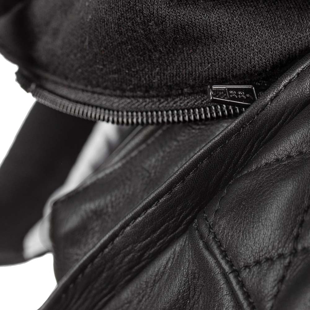 Rusty Stitches Jari Hooded V2 Leather Motorcycle Jacket Black White AA With Protection