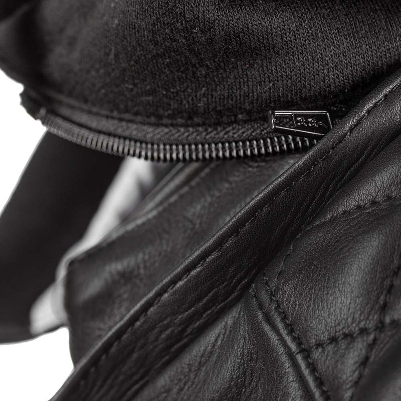 Rusty Stitches Jari Hooded V2 Leather Motorcycle Jacket Black White AA With Protection