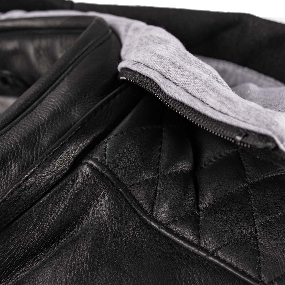 Rusty Stitches Jari Hooded V2 Leather Motorcycle Jacket Black White AA With Protection