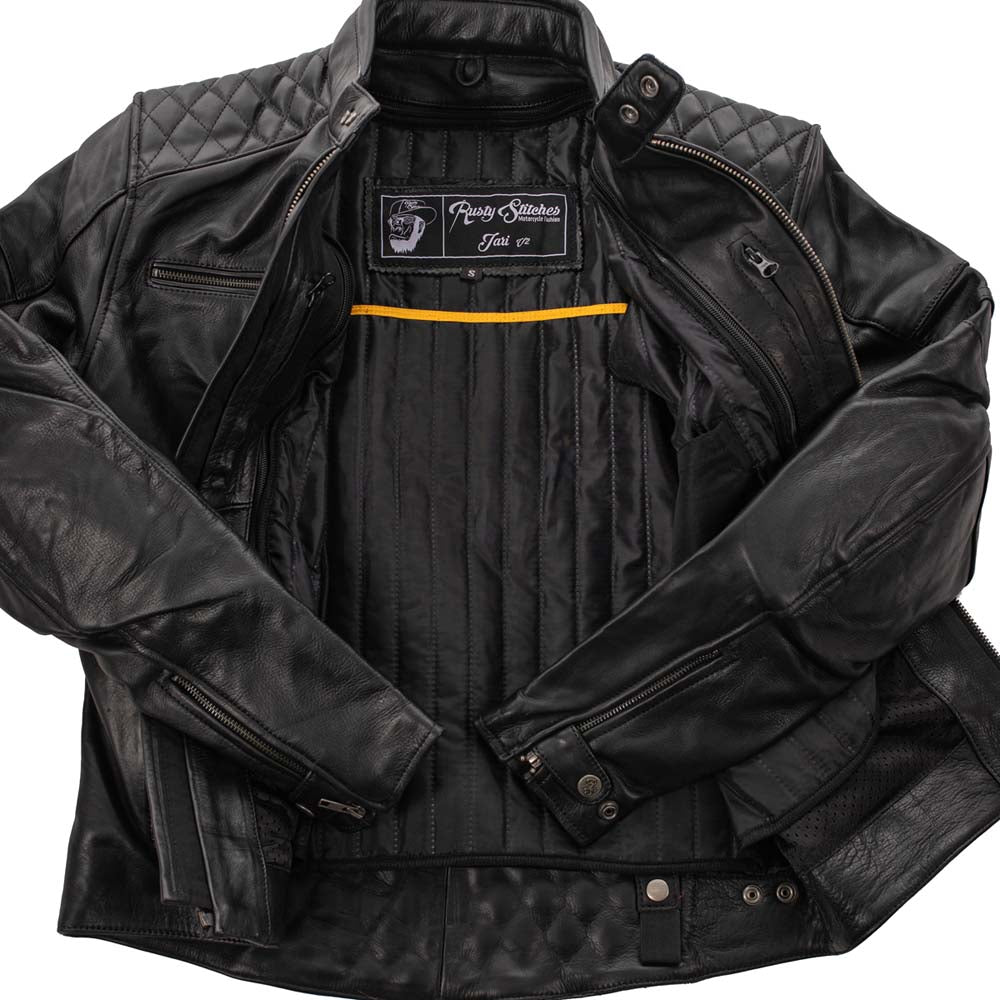 Rusty Stitches Jari V2 Leather Motorcycle Jacket Black AA With Protection