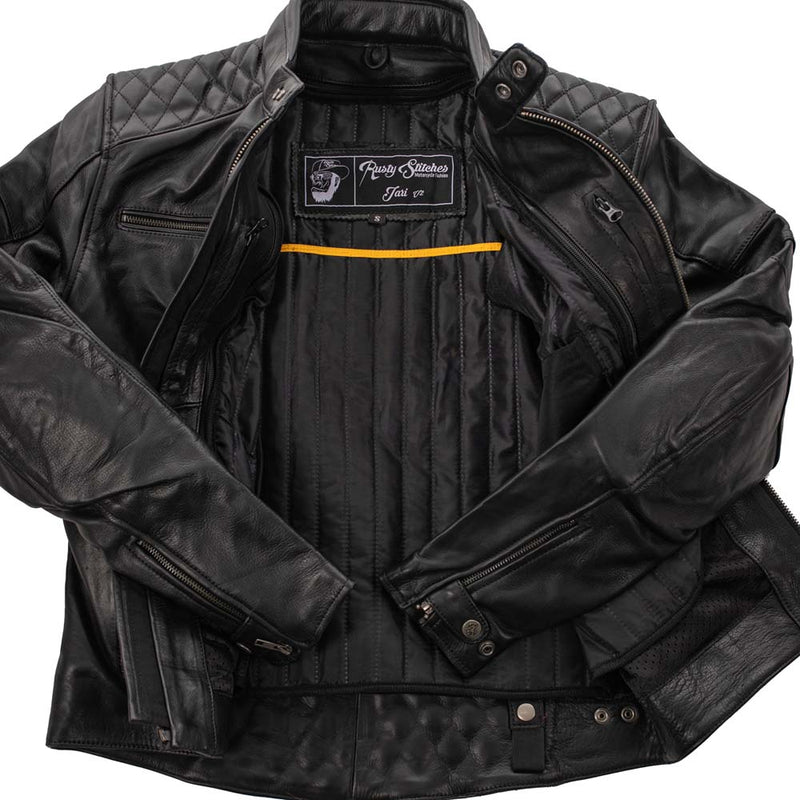 Rusty Stitches Jari V2 Leather Motorcycle Jacket Black AA With Protection