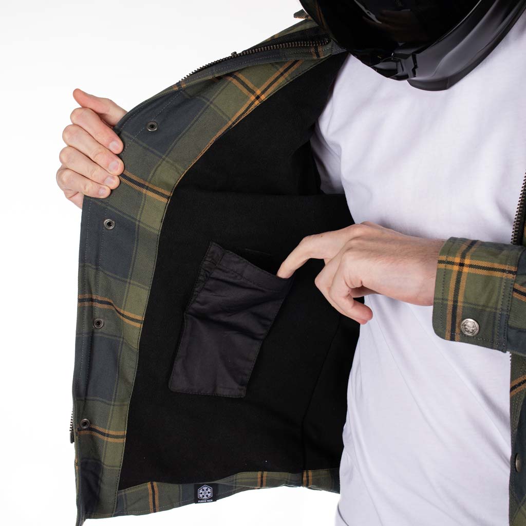 Rusty Stitches Noah Fleece Tech Motorcycle Shirt Blue Green AA With Protection
