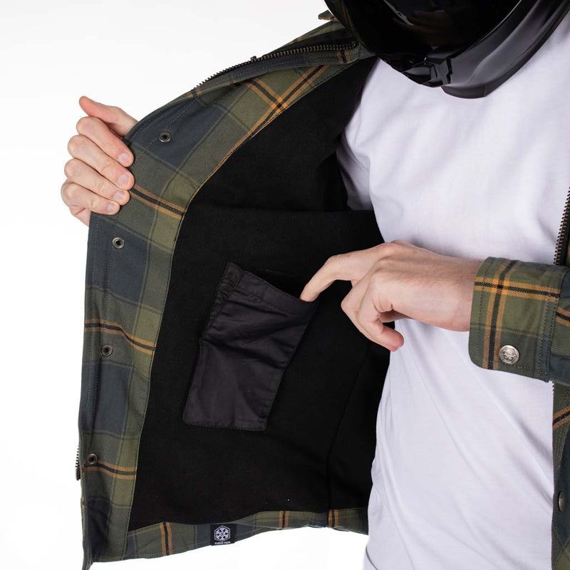 Rusty Stitches Noah Fleece Tech Motorcycle Shirt Blue Green AA With Protection