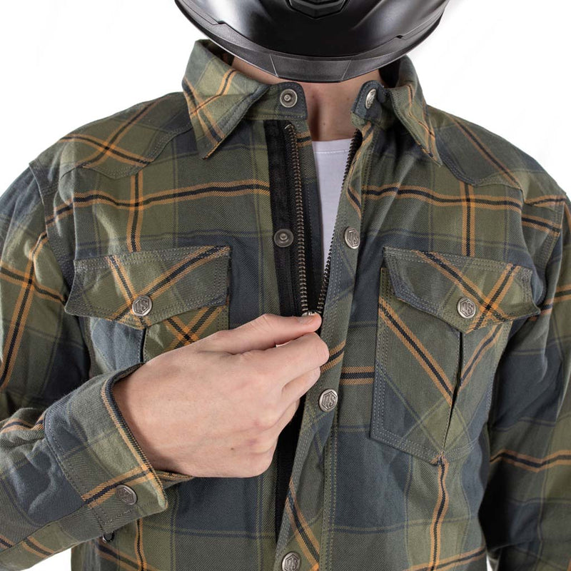 Rusty Stitches Noah Fleece Tech Motorcycle Shirt Blue Green AA With Protection