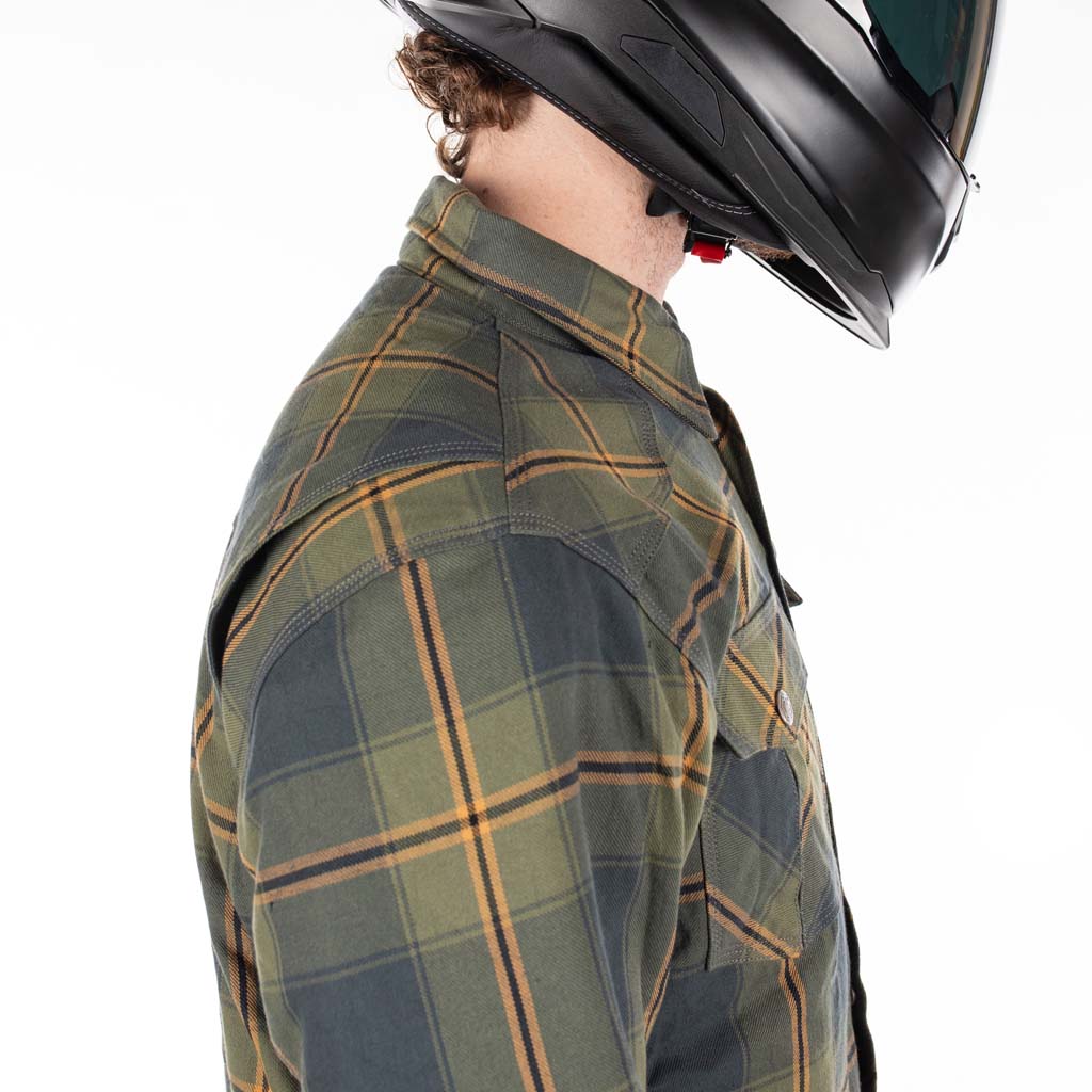 Rusty Stitches Noah Fleece Tech Motorcycle Shirt Blue Green AA With Protection