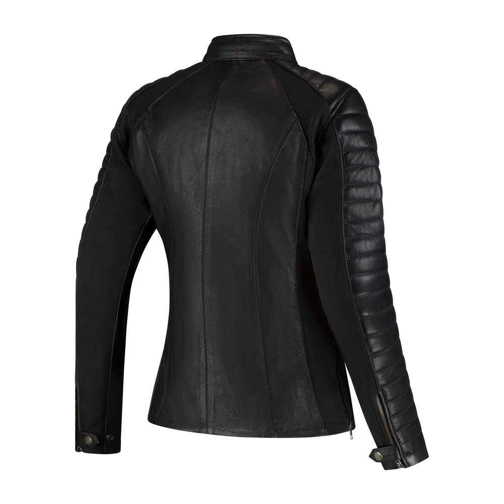 Rusty Stitches Donna Ladies Leather Motorcycle Jacket AA Protection Black Stretch