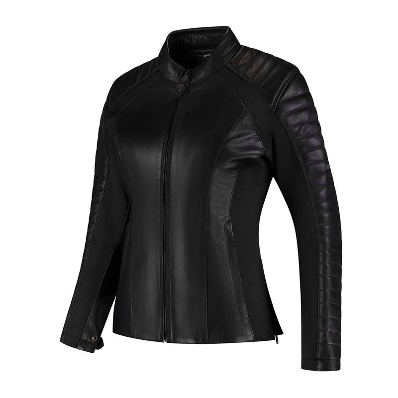 Rusty Stitches Donna Ladies Leather Motorcycle Jacket AA Protection Black Stretch