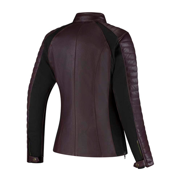 Rusty Stitches Donna Damen Leder Motorradjacke AA Schutz Aubergine Stretch