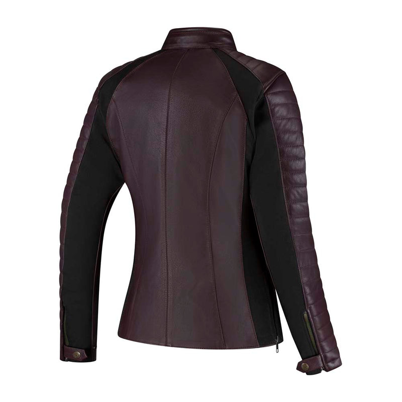 Rusty Stitches Donna Ladies Leather Motorcycle Jacket AA Protection Aubergine Stretch