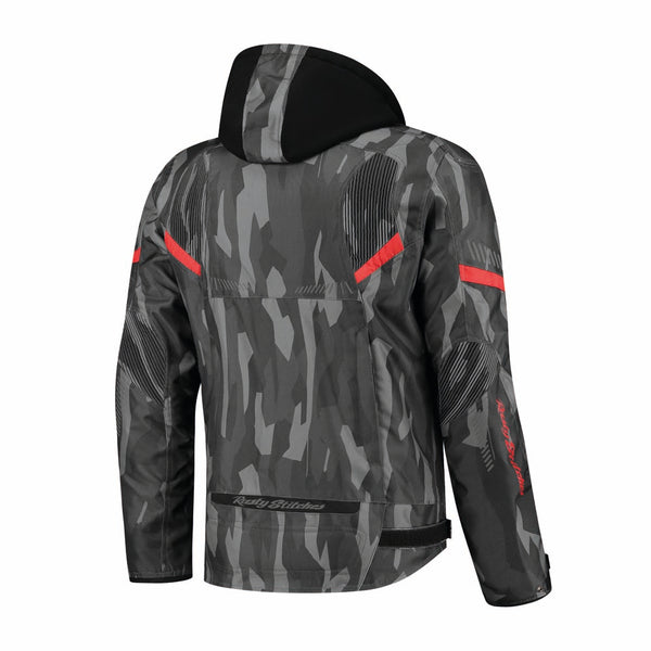 Rusty Stitches Dylan Motorradjacke Wasserdicht AA Schutz Schwarz Camo Rot