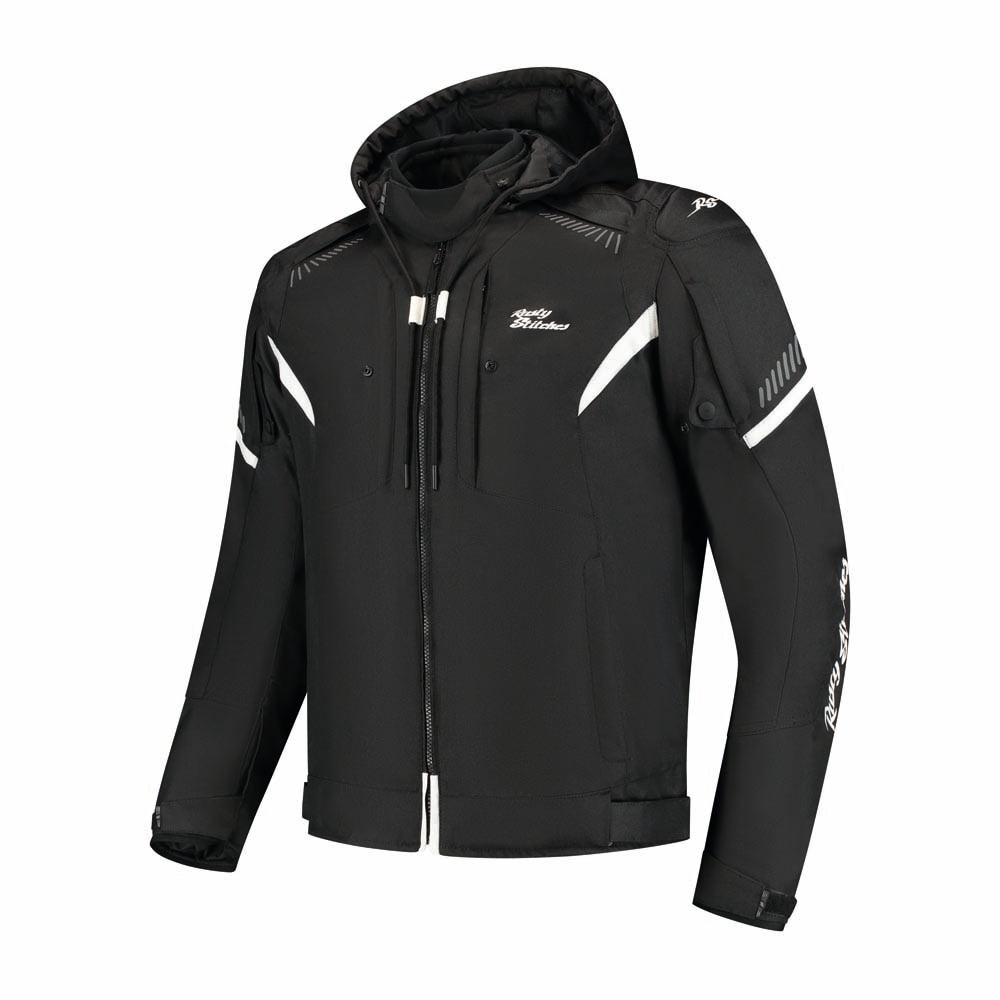 Rusty Stitches Dylan Waterproof Motorcycle Jacket AA Protection Black White
