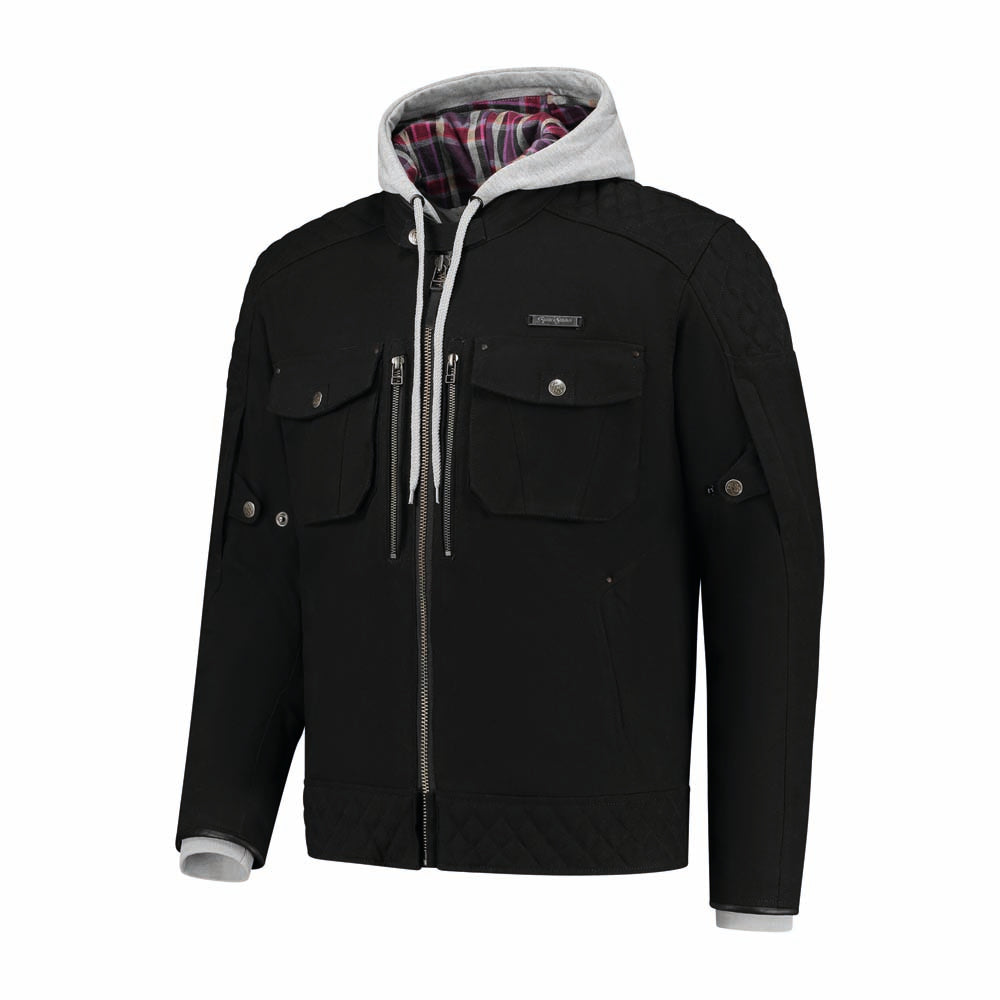 Rusty Stitches Glenn Motorcycle Jacket With Hoodie AA Protection Black