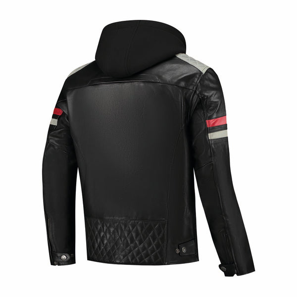 Rusty Stitches Jari Hooded V2 Leren Motorjas AA Protectie Black Light Grey Red