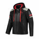 Rusty Stitches Jari Hooded V2 Leather Motorcycle Jacket AA Protection Black Light Grey Red