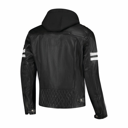 Rusty Stitches Jari Hooded V2 Leren Motorjas AA Protectie Zwart Wit
