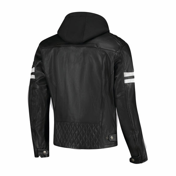 Rusty Stitches Jari Hooded V2 Leren Motorjas AA Protectie Zwart Wit