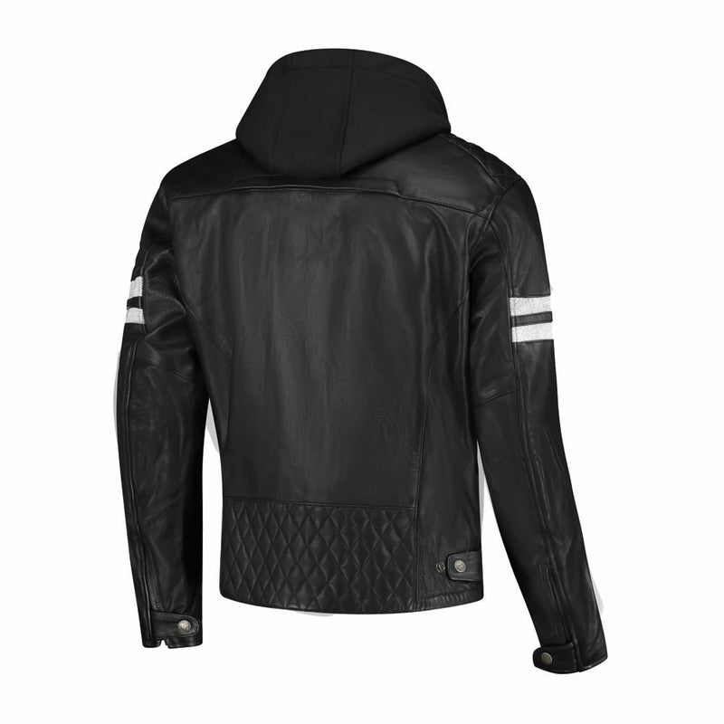 Rusty Stitches Jari Hooded V2 Leather Motorcycle Jacket AA Protection Black White