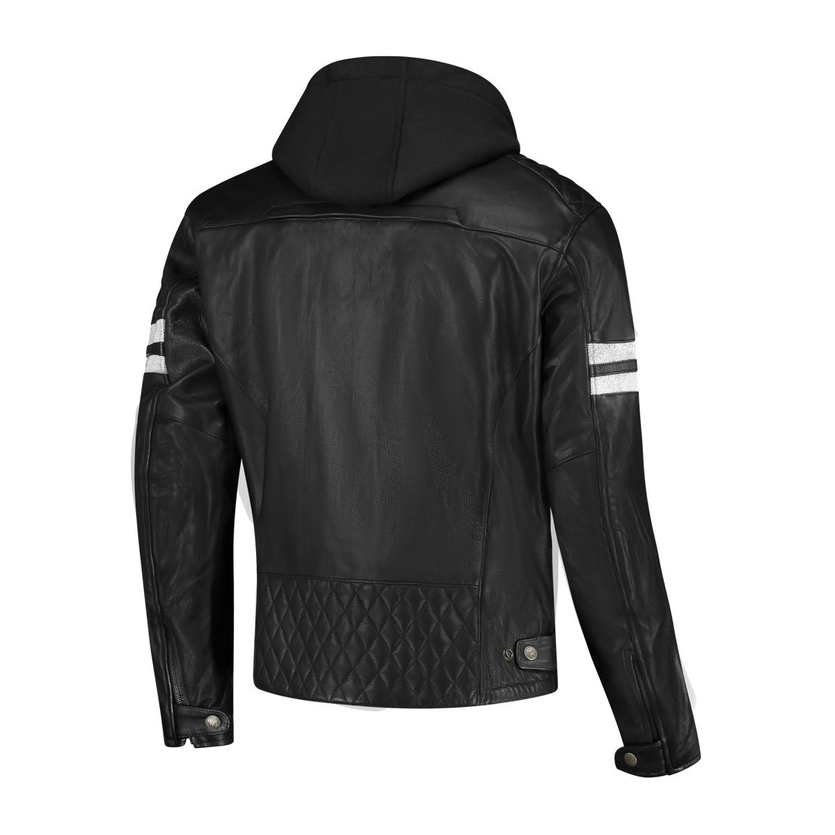 Rusty Stitches Jari Hooded V2 Leather Motorcycle Jacket Black White AA With Protection