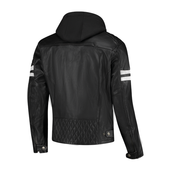 Rusty Stitches Jari Hooded V2 Leren Motorjas Zwart Wit AA Met Protectie