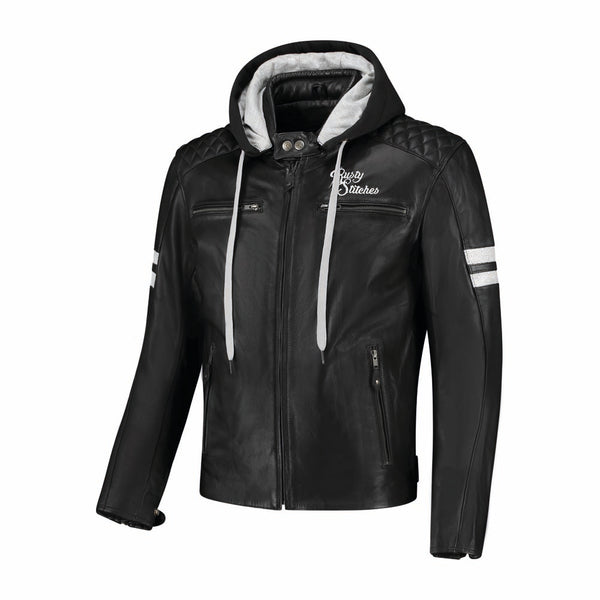 Rusty Stitches Jari Hooded V2 Leren Motorjas AA Protectie Zwart Wit