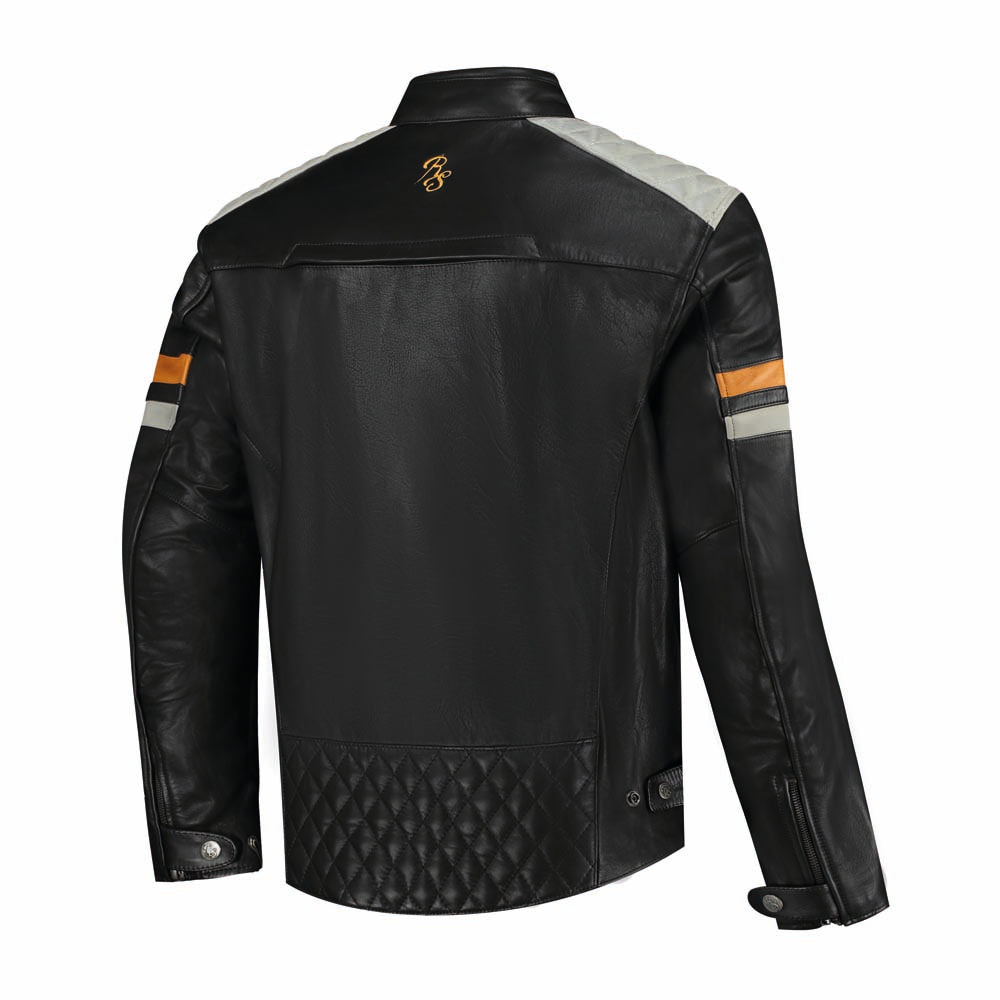 Rusty Stitches Jari V2 Leather Motorcycle Jacket AA Protection Black Light Grey Gold
