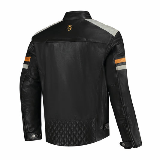 Rusty Stitches Jari V2 Leather Motorcycle Jacket AA Protection Black Light Grey Gold