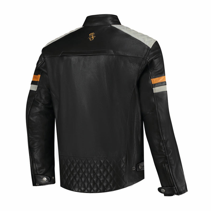 Rusty Stitches Jari V2 Leather Motorcycle Jacket AA Protection Black Light Grey Gold