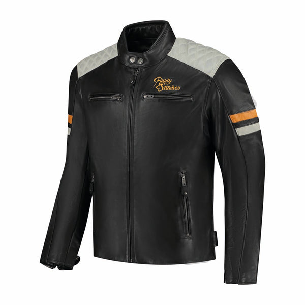Rusty Stitches Jari V2 Leren Motorjas AA Protectie Black Light Grey Gold