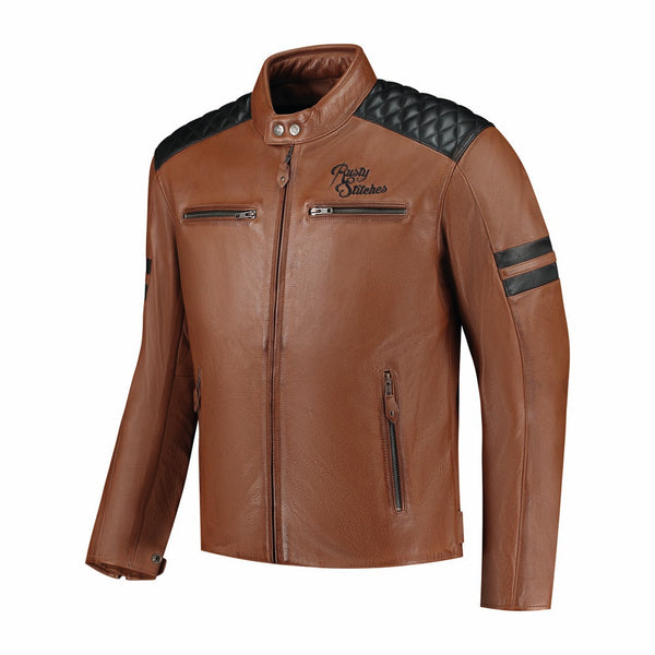 Rusty Stitches Jari V2 Leren Motorjas AA Protectie Cognac Black