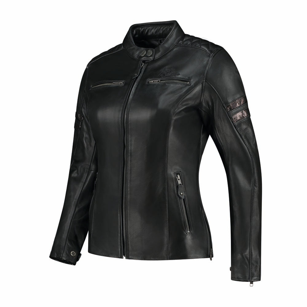 Rusty Stitches Joyce V2 Women's Leather Motorcycle Jacket AA Protection Black Glitter