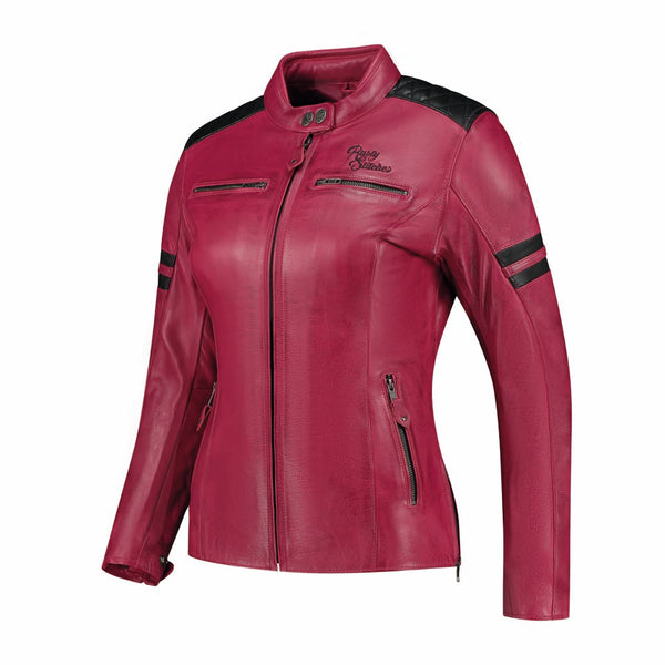 Rusty Stitches Joyce V2 Dames Leren Motorjas AA Protectie Cherry Black