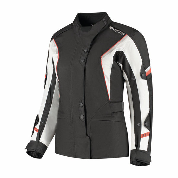 Rusty Stitches Leah Motorcycle Jacket Ladies Black Red Waterproof AA All Season With Protection