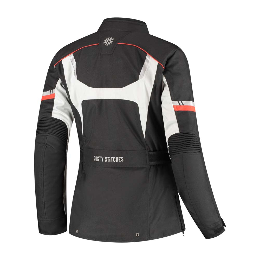 Rusty Stitches Leah Motorcycle Jacket Ladies Black Red Waterproof AA All Season With Protection